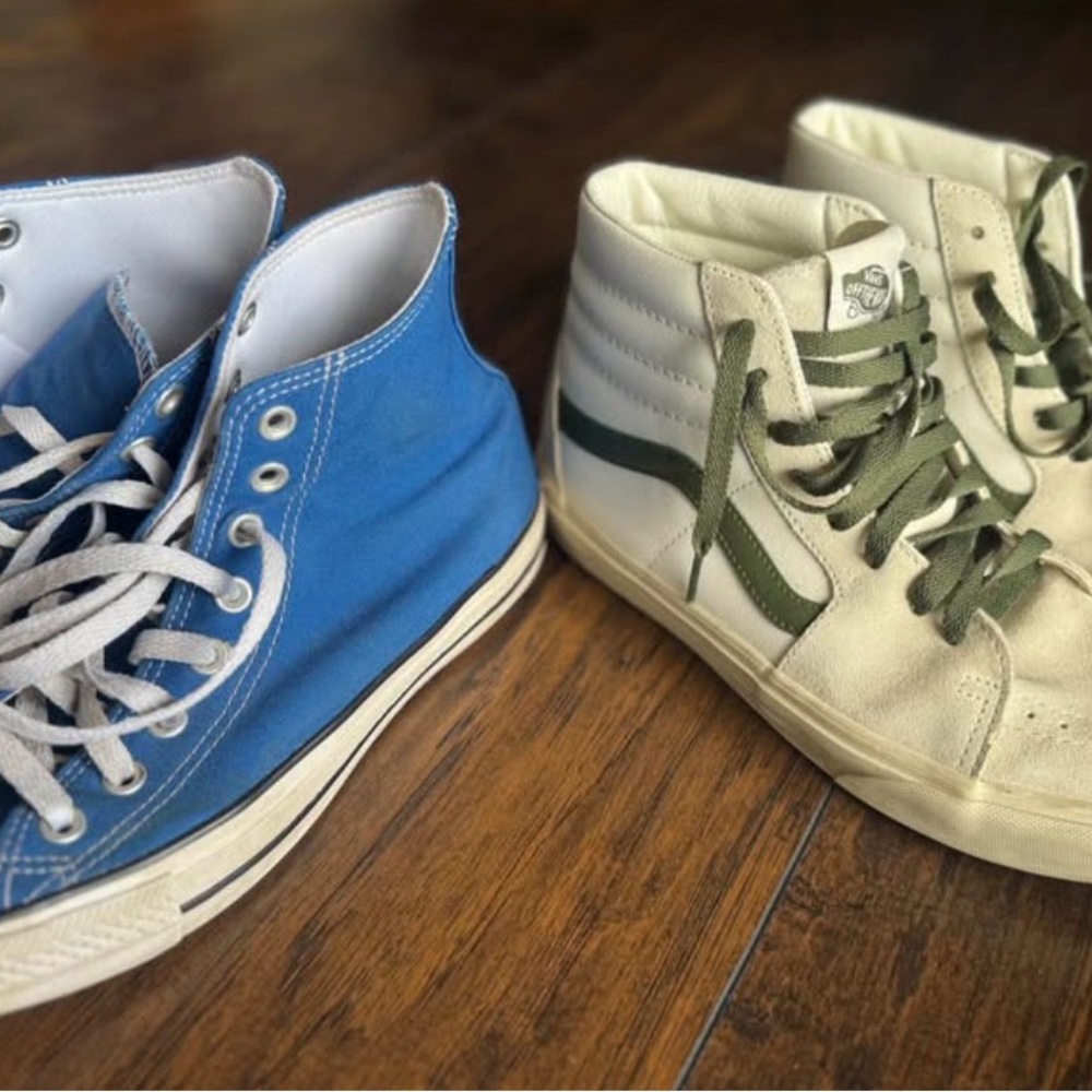 Vans White and Green High-Top Sneakers